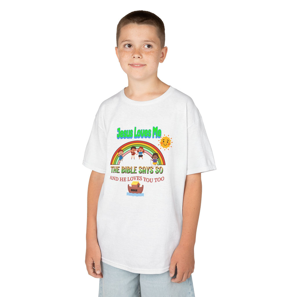 Kids T-Shirt — 'Jesus Loves Me' Rainbow Bible Verse Tee for Children