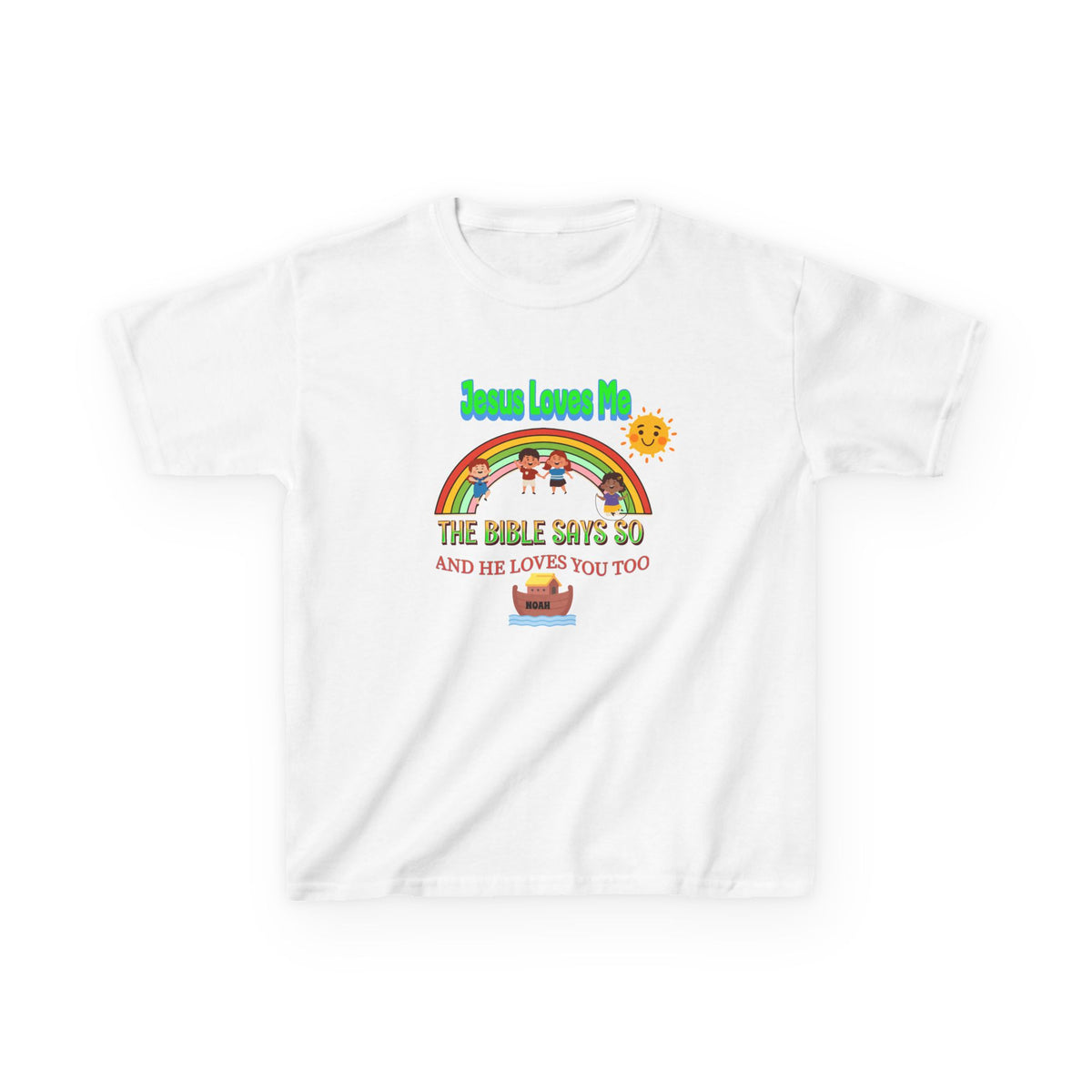 Kids T-Shirt — 'Jesus Loves Me' Rainbow Bible Verse Tee for Children