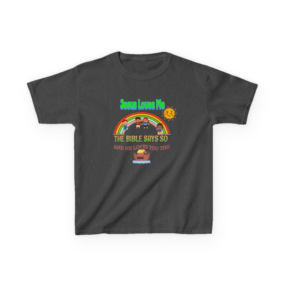 Kids T-Shirt — 'Jesus Loves Me' Rainbow Bible Verse Tee for Children