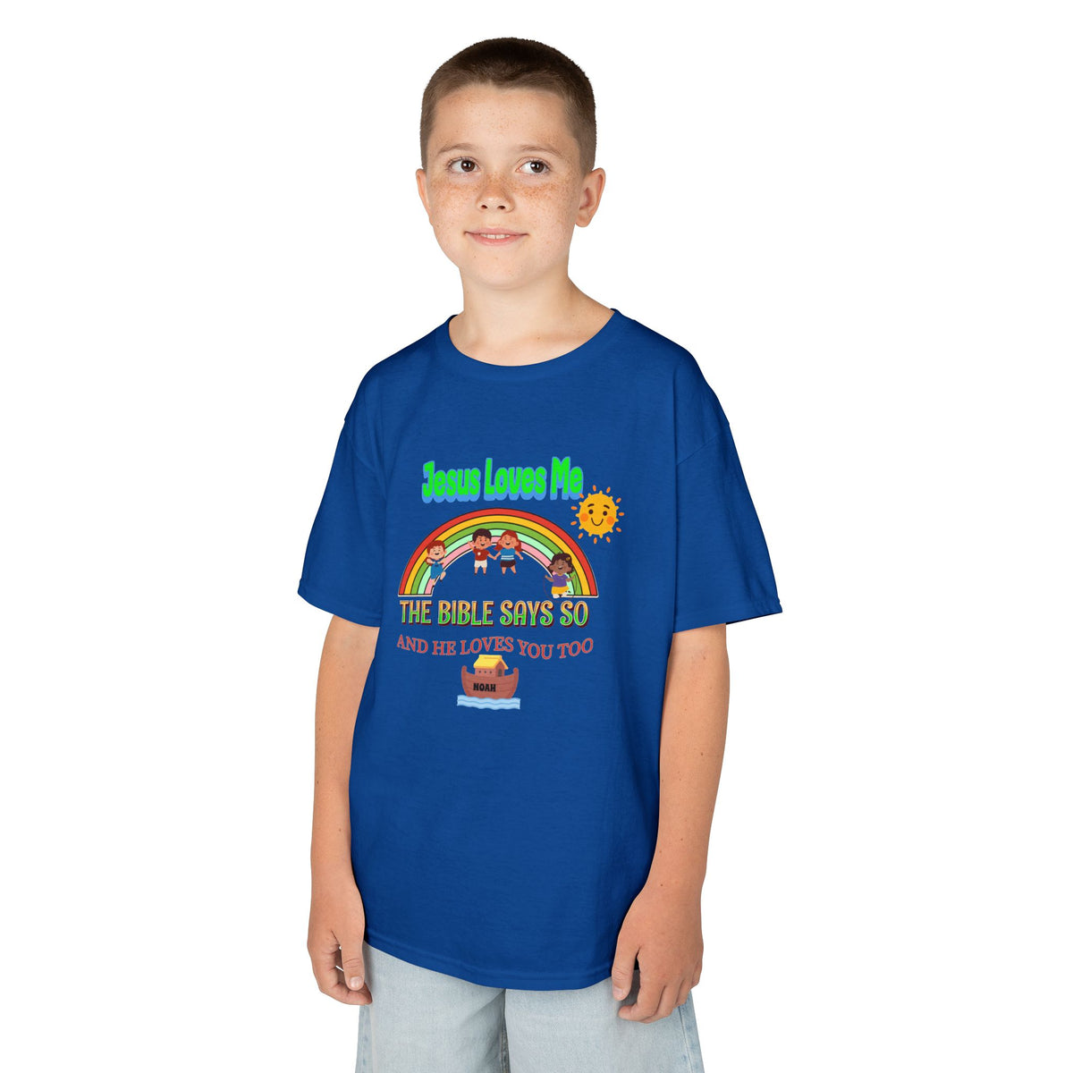 Kids T-Shirt — 'Jesus Loves Me' Rainbow Bible Verse Tee for Children
