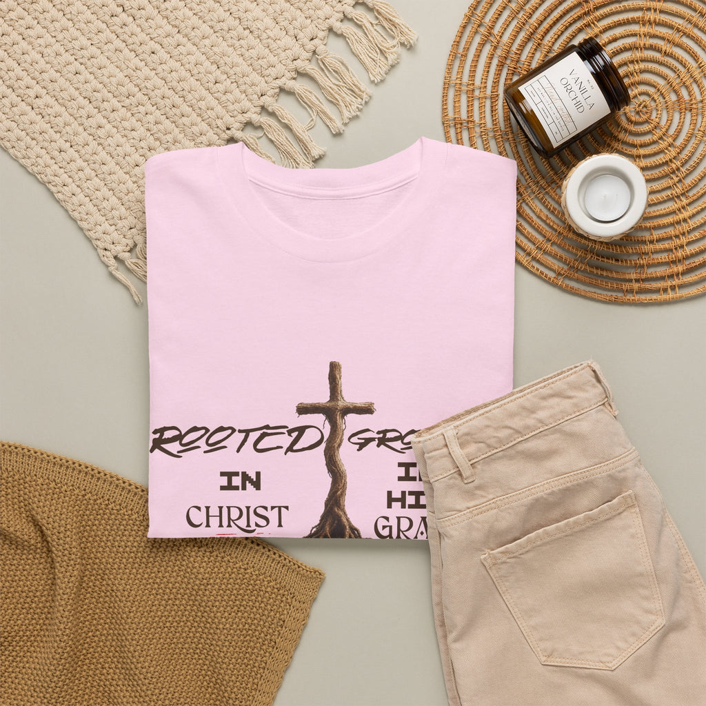Christian Cross T-Shirt — 'Rooted & Growing in Christ, In His Grace' Faith Tee