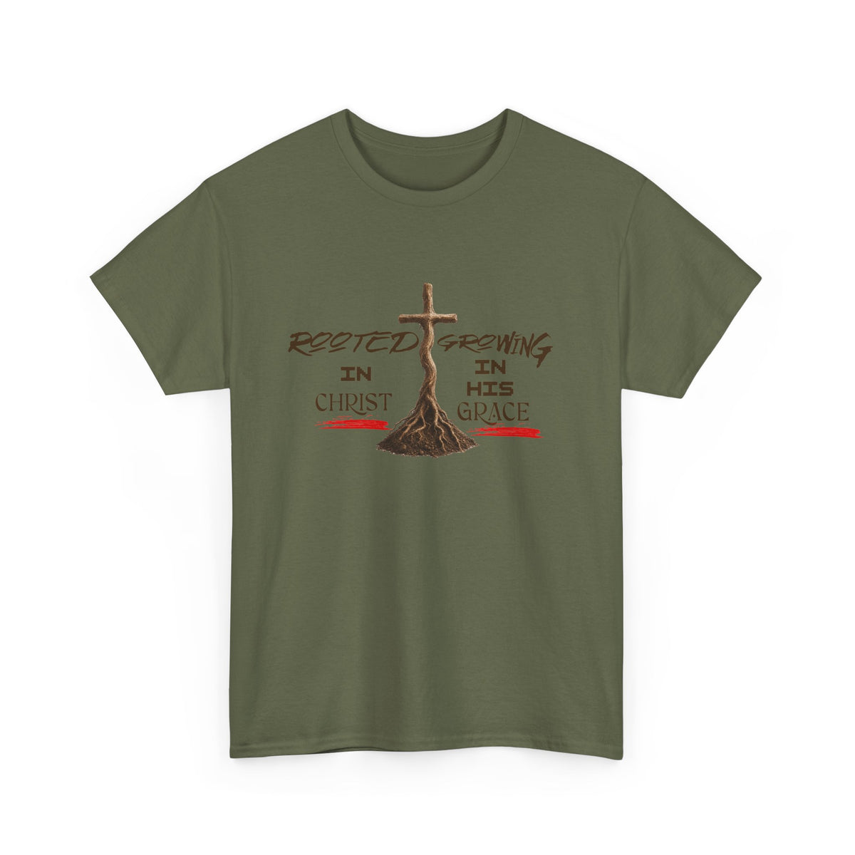 Christian Cross T-Shirt — 'Rooted & Growing in Christ, In His Grace' Faith Tee