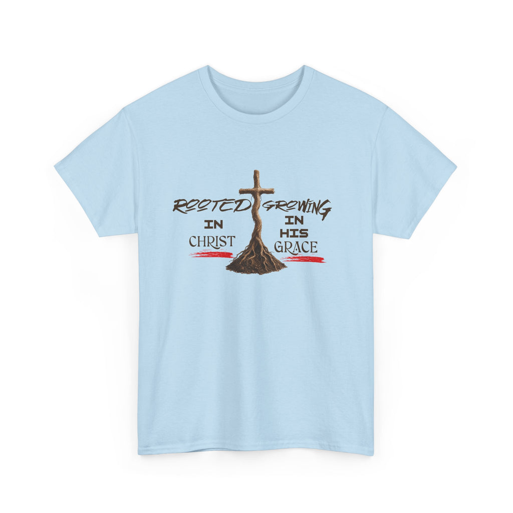 Christian Cross T-Shirt — 'Rooted & Growing in Christ, In His Grace' Faith Tee