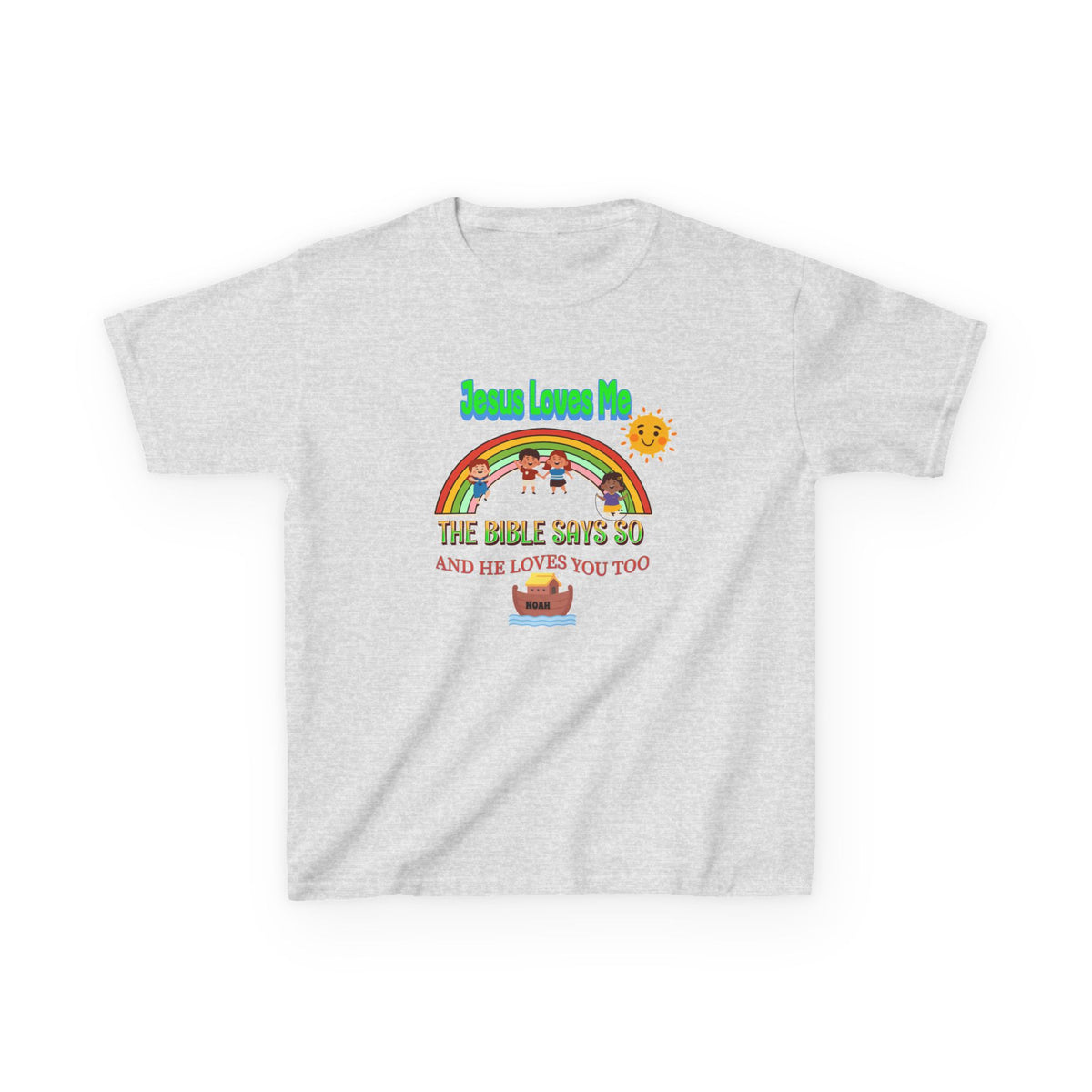 Kids T-Shirt — 'Jesus Loves Me' Rainbow Bible Verse Tee for Children