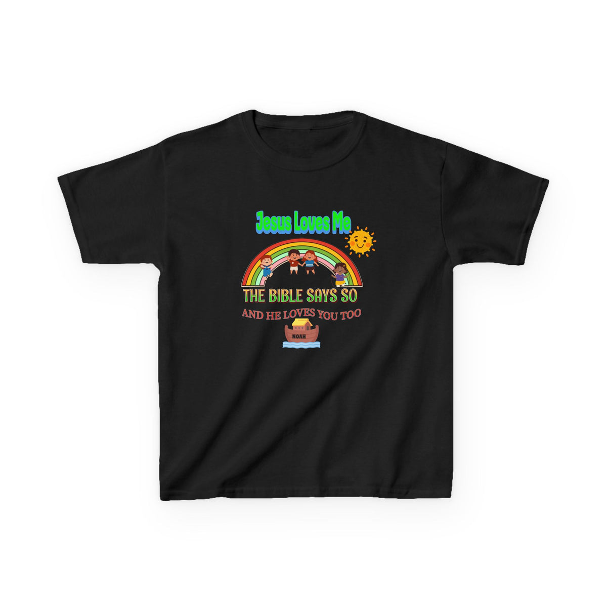 Kids T-Shirt — 'Jesus Loves Me' Rainbow Bible Verse Tee for Children
