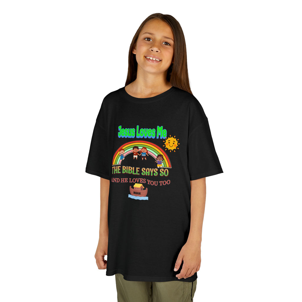 Kids T-Shirt — 'Jesus Loves Me' Rainbow Bible Verse Tee for Children