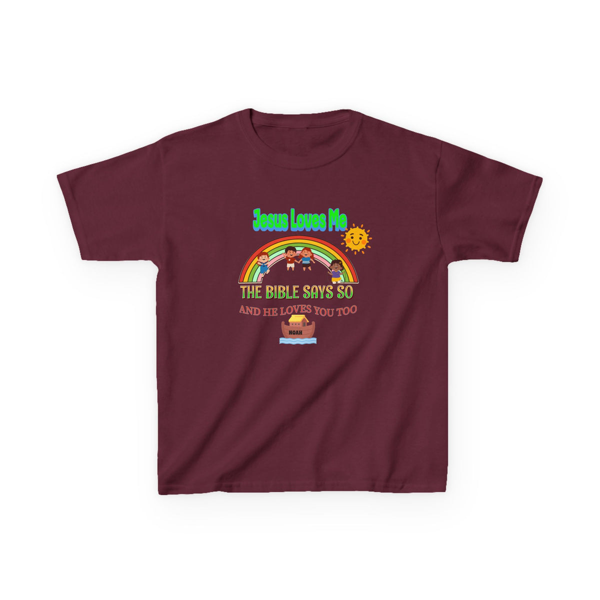 Kids T-Shirt — 'Jesus Loves Me' Rainbow Bible Verse Tee for Children