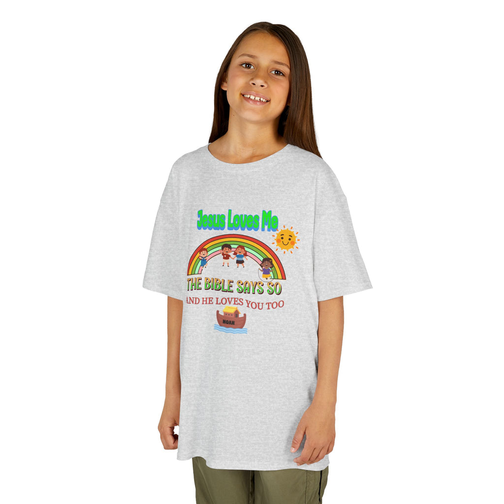 Kids T-Shirt — 'Jesus Loves Me' Rainbow Bible Verse Tee for Children