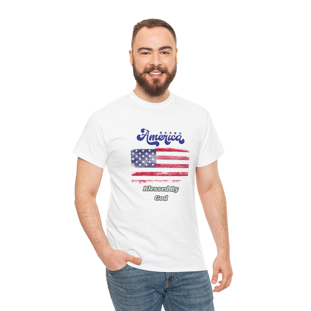 Patriotic 'America' Flag Tee — "Blessed By God" | 4th of July USA T-Shirt