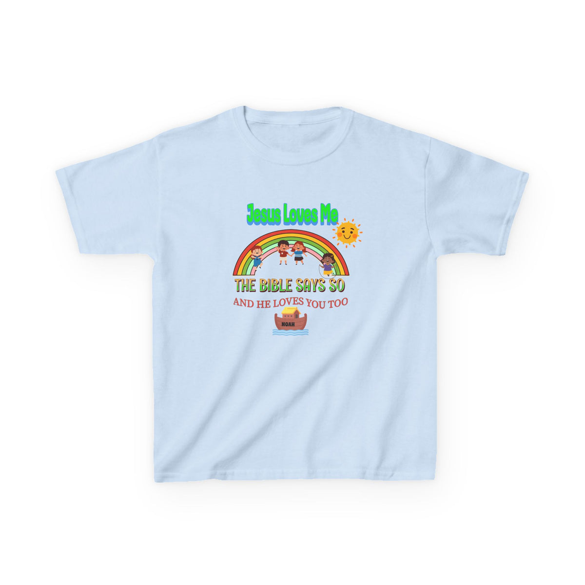 Kids T-Shirt — 'Jesus Loves Me' Rainbow Bible Verse Tee for Children