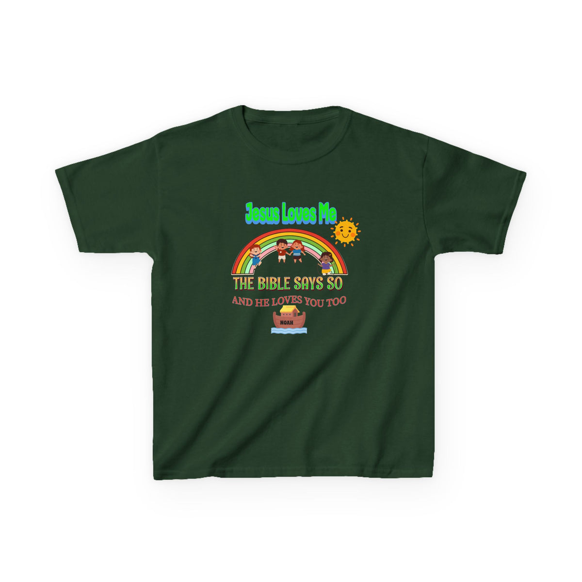 Kids T-Shirt — 'Jesus Loves Me' Rainbow Bible Verse Tee for Children