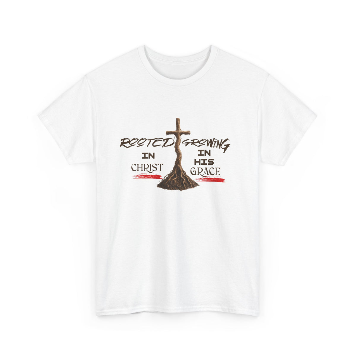 Christian Cross T-Shirt — 'Rooted & Growing in Christ, In His Grace' Faith Tee